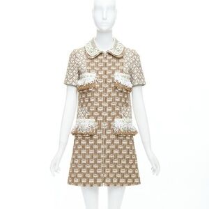 Louis Vuitton 2013 Runway Sequin Fringe Boucle Wool Textured Dress Coat